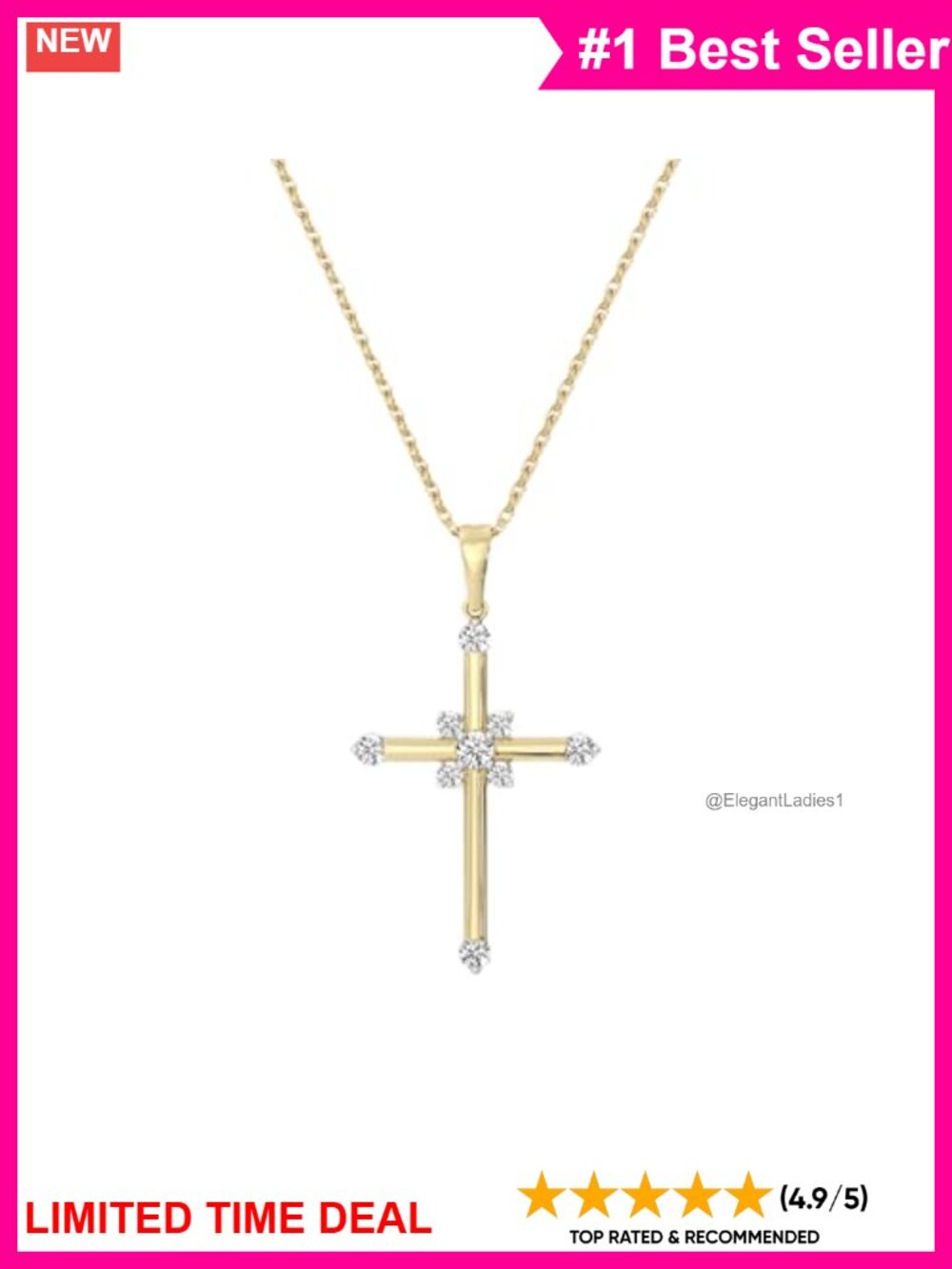 Lab Grown Diamond Cross Pendant Necklace 14K Gold Plated Sterling Silver